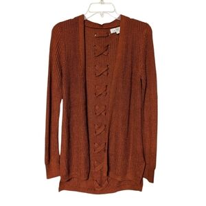 Pinque Rustic Orange Open Knit Cardigan with Lace Back Details Size Small NWOT